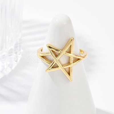 Hollow Star Brass Open Cuff Rings for Women RJEW-G343-11G-1