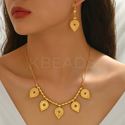 Bohemian Brass Micro Pave Cubic Zirconia Teardrop Charm Necklace & Earrings Sets for Women OD4014-1