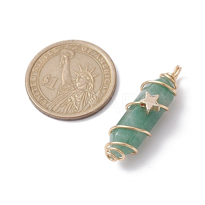 Natural Green Aventurine Copper Wire Wrapped Pointed Pendants PALLOY-JF02535-05-1