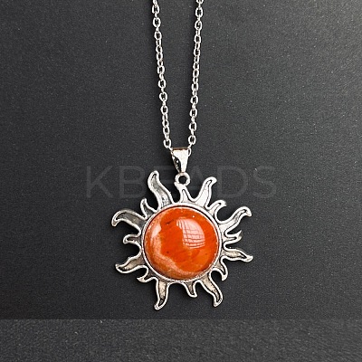 Natural Red Jasper Sun Pendant Alloy Chain Vintage Necklaces WB3716-8-1