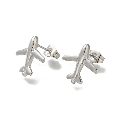 304 Stainless Steel Airplane Stud Earrings for Women EJEW-U027-02P-1