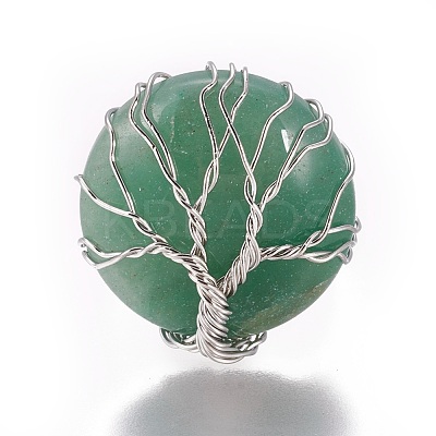 Adjustable Natural Green Aventurine Finger Rings RJEW-L090-A09-1