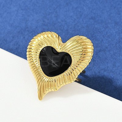 Heart 304 Stainless Steel Enamel Finger Rings for Women RJEW-G355-09G-1