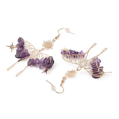 Natural Amethyst Chips Dangle Earrings EJEW-S214-01B-1