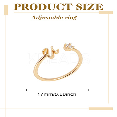 1Pc Letter Brass Rhinestone Open Cuff Rings for Women AJEW-LP0004-47U-G-1