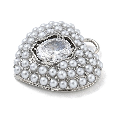 Rack Plating Brass Micro Pave Clear Cubic Zirconia with ABS Plastic Pearl Pendants KK-G515-55P-1