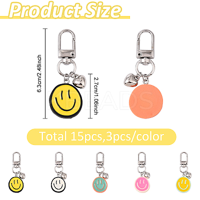 15Pcs 5 Colors Resin Enamel Smiling Face Pendant Decorations HJEW-YW00165-1