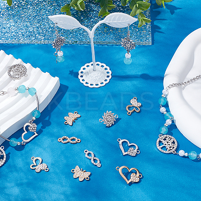 32Pcs 8 Styles Alloy Crystal Rhinestone Connector Charms ALRI-SC0001-22-1