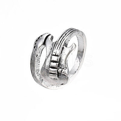 Guitar Alloy Open Cuff Ring for Men Women RJEW-T009-41AS-1