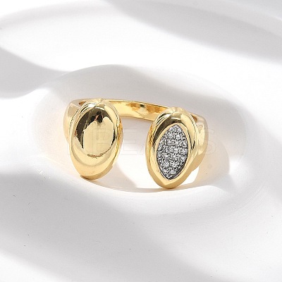 Brass Micro Pave Clear Cubic Zirconia Cuff Rings for Women RJEW-U041-01G-1