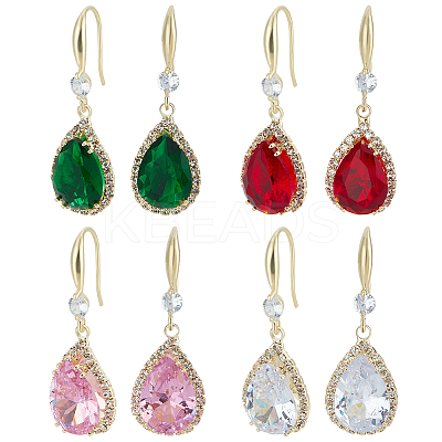 4 Pairs 4 Colors Glass Teardrop Dangle Earrings EJEW-AN0003-95-1