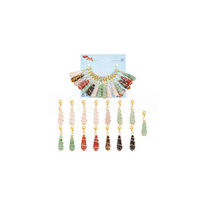 15Pcs Teardrop Mixed Natural Gemstone Charm Locking Stitch Markers HJEW-AB00650-1