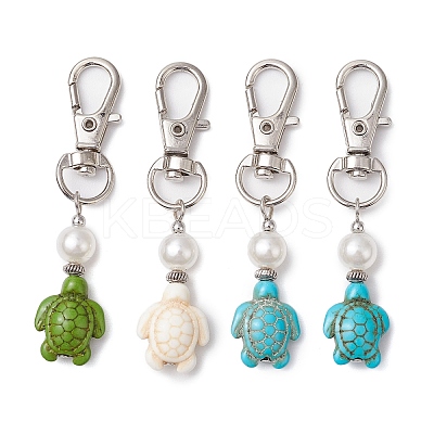 Sea Turtle Synthetic Howlite & Turquoise Pendant Decorations HJEW-JM02381-1