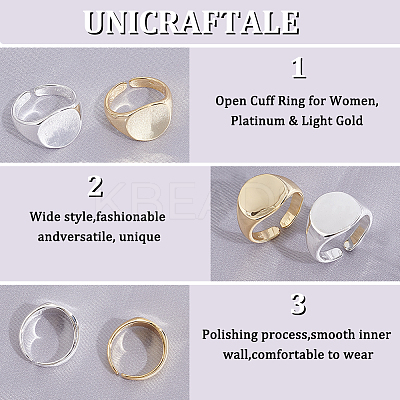 4Pcs 2 Colors Brass Flat Round Signet Ring RJEW-UN0002-60-1