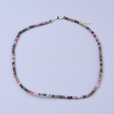Natural Multicolor Tourmaline Beaded Necklaces NJEW-K114-A-A15-1