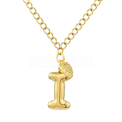304 Stainless Steel Clear Cubic Zirconia Heart & Letter Pendant Curb Chain Necklaces for Women NJEW-FS00012-27I-1