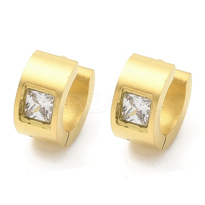 304 Stainless Steel Micro Pave Clear Cubic Zirconia Huggie Hoop Earrings EJEW-C096-55G-1