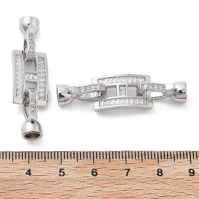 Brass with Clear Cubic Zirconia Fold Over Clasps KK-Z080-07P-1