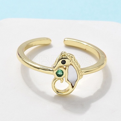 Brass Micro Pave Cubic Zirconia Cuff Rings for Women RJEW-C126-05G-1