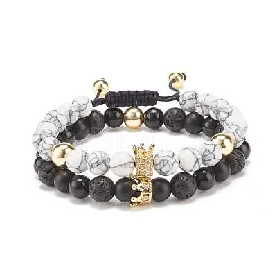 2Pcs 2 Style Cubic Zirconia Braided Bead Bracelet BJEW-JB08050-02-1