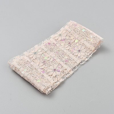 Polyester Flower Lace Ribbons with Paillettes OCOR-WH20048-04E-1