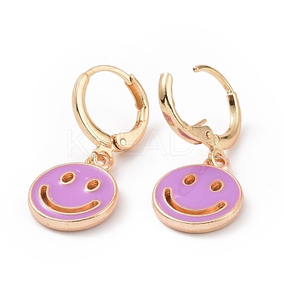 Hollow Out Smiling Face Enamel Hoop Earrings for Women EJEW-G304-01KCG-04-1