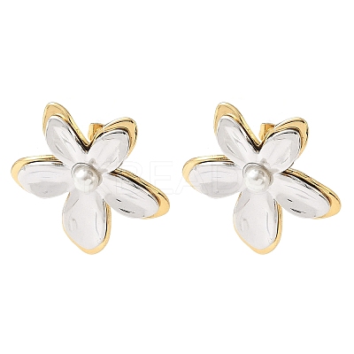 Two Tone 304 Stainless Steel Acrylic Imitation Pearl Stud Earrings EJEW-B156-16GP-1