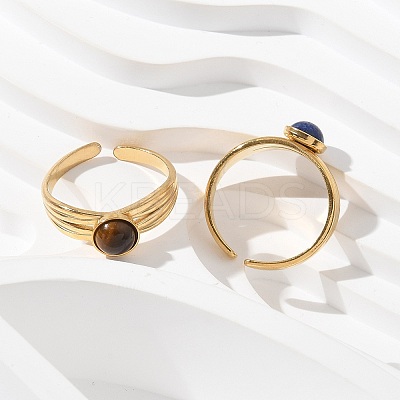 Round Natural Mixed Stone Finger Rings RJEW-C119-01G-1