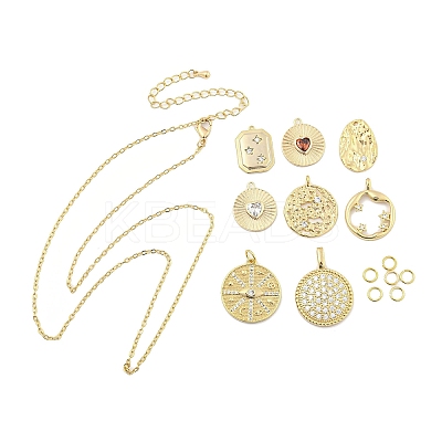 DIY Brass Micro Pave Clear Cubic Zirconia Pendant Necklaces Making Kits KK-S386-40G-1