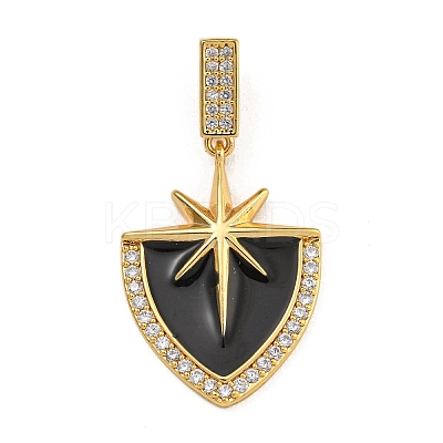Rack Plating Brass Micro Pave Clear Cubic Zirconia North Star European Dangle Charms KK-U035-17G-02-1