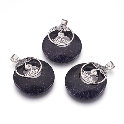 Synthetic Blue Goldstone Pendants KK-F751-B20-1