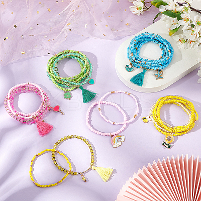 32Pcs 32 Style Glass Seed Beaded Stretch Bracelets Set BJEW-BC0001-08-1