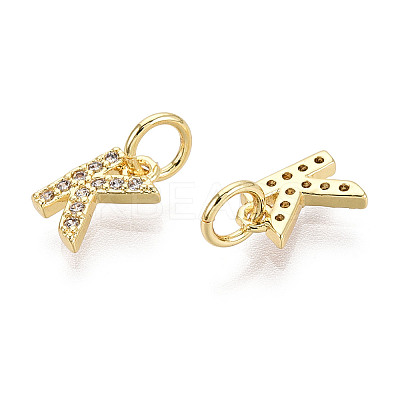 Letter Brass Micro Pave Clear Cubic Zirconia Pendants KK-K354-06G-K-1