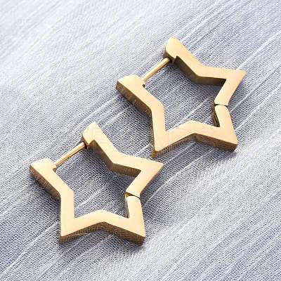 304 Stainless Steel Star Huggie Hoop Earrings STAS-H156-05G-1