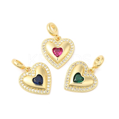Heart Brass Micro Pave Cubic Zirconia European Dangle Charms OPDL-L023-001G-1