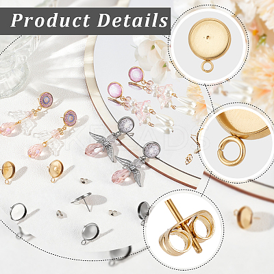 48Pcs 2 Styles Stainless Steel Stud Earring Findings STAS-BBC0010-23A-1