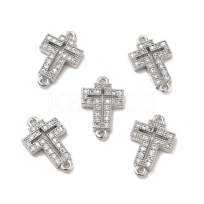 Brass Micro Pave Clear Cubic Zirconia Connector Charms KK-E068-VB329-1