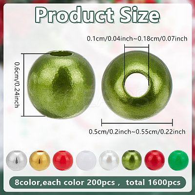 1600Pcs 8 Styles Christmas Theme DIY Round ABS Plastic & Acrylic Beads Findings Kits DIY-AR0004-47-1