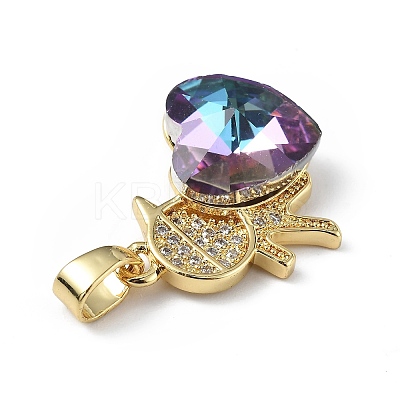 Real 18K Gold Plated Rack Plating Brass Micro Pave Clear Cubic Zirconia Pendants KK-C015-21G-05-1