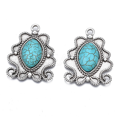 Synthetic Turquoise Pendants Settings for Enamel PALLOY-N157-032-1