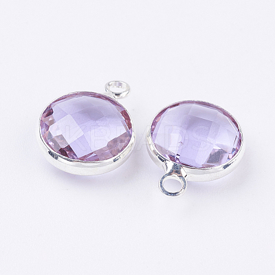Silver Color Plated Brass Glass Flat Round Charms X-GLAA-M003-A-12S-1