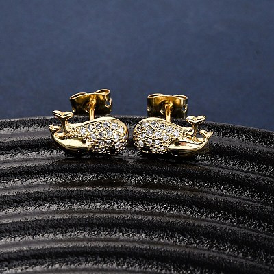 Brass Micro Pave Clear Cubic Zirconia Stud Earrings EJEW-D328-04G-03-1