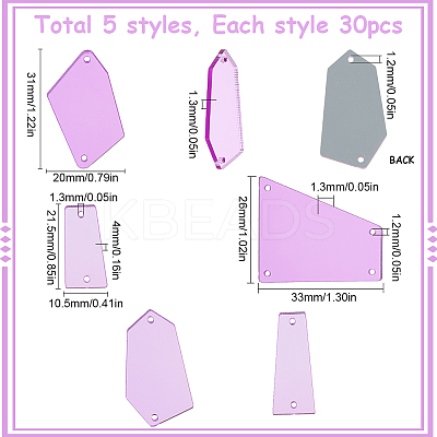 150Pcs 5 Styles Sew On Mirror Rhinestones MACR-SC0001-24-1