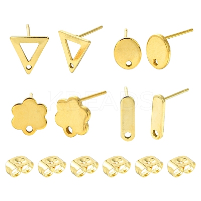 16Pcs 4 Styles 201 Stainless Steel Stud Earring Findings with Hole EJEW-FS0001-15-1