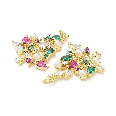 Brass & Cubic Zirconia & Plastic Imitation Pearl Pendants KK-G469-17G-1