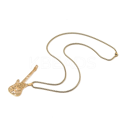 201 Stainless Steel Hollow Guitar Pendant Box Chain Necklaces NJEW-M086-03G-1