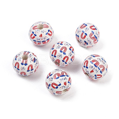 Independence Day Theme Wood European Beads WOOD-Z005-01B-01-1