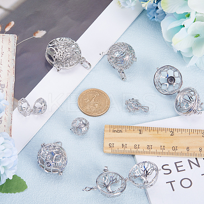 10Pcs 5 Styles Filigree Brass Cage Pendants KK-SC0003-77B-1