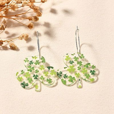 Acrylic Clover Hoop Earrings EJEW-M074-04P-1