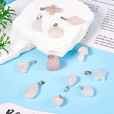 12Pcs 12 Style Synthetic & Natural Rose Quartz Pendants G-TA0002-20-1